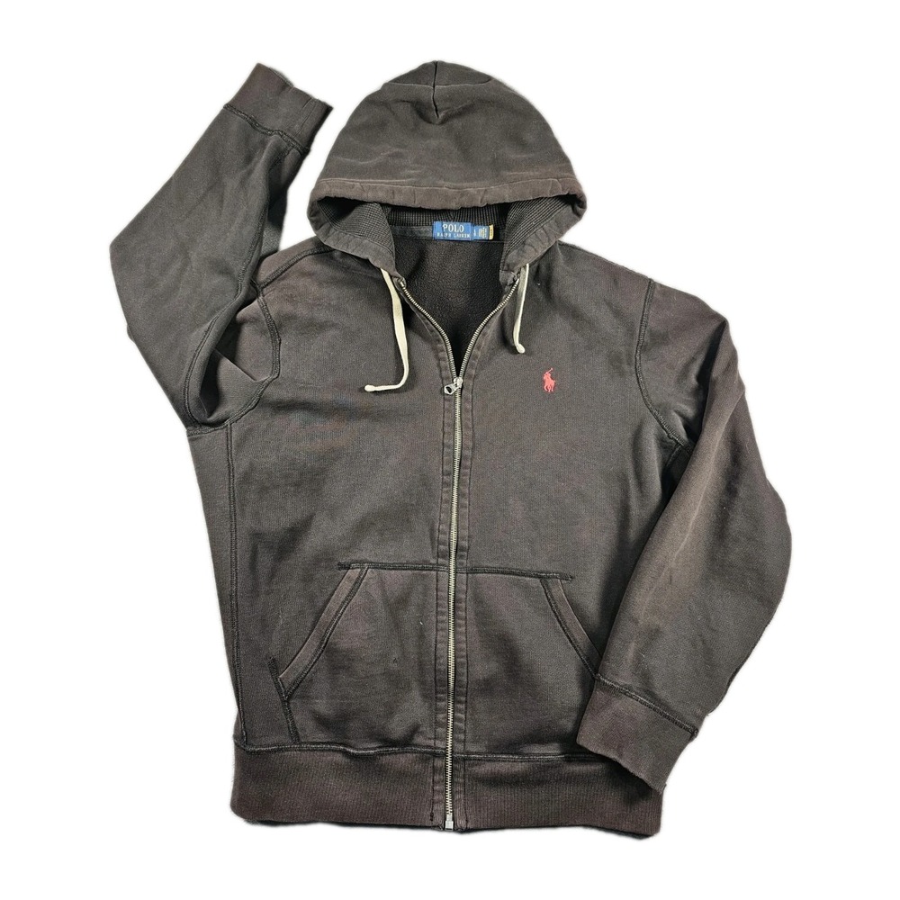 Polo Ralph Lauren Hoodie Mens Large Black Full Zip Fleece Sweatshirt Pony Jacket